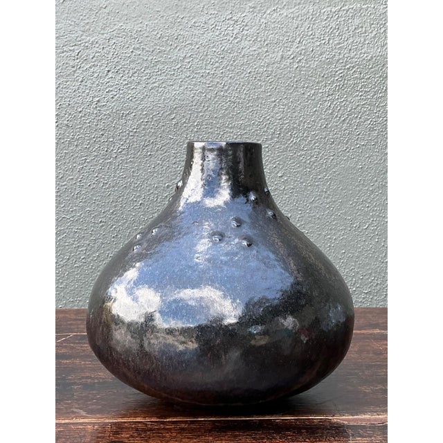 Vintage Black Textured Ceramic Vase For Sale - Image 4 of 14