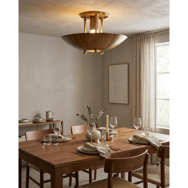 Metal Handmade Mid-Century Modern Brass Flush Mount Ceiling Light Art Deco Organic Design Lighting for Entryway, Bedroom, Dining For Sale - Image 7 of 16
