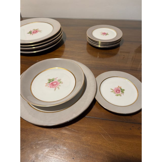 Vintage porcelain dinnerware in the Mayflower pattern by Fuji China, produced during the Occupied Japan period...