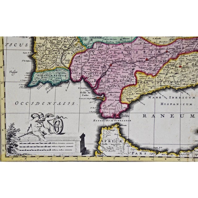 Spain and Portugal: An 18th Century Hand Colored Map by Visscher For Sale In San Francisco - Image 6 of 12