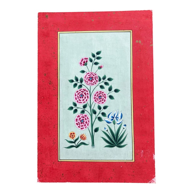 Vintage Indian Mughal Art Flower Painting For Sale