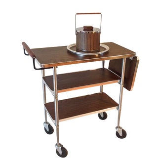Mid-Century Rolling Bar Cart with Bucket & Tray For Sale
