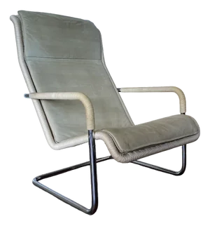 Vintage Modernist Chromed Tubular Steel, Rattan & Leather Easy Chair in Style of Thonet, 1970s
