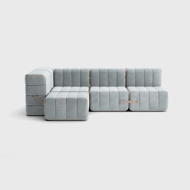 Not Yet Made - Made To Order Curt Modular Set - Flexible Small Corner Sofa - Barcelona - River - V3347/33 (Light Blue) by Ambivalenz, Set of 9 For Sale - Image 5 of 5