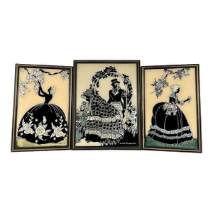 Vintage Smith Frederick Courting Silhouette Foil Pictures Collection - Set of 3