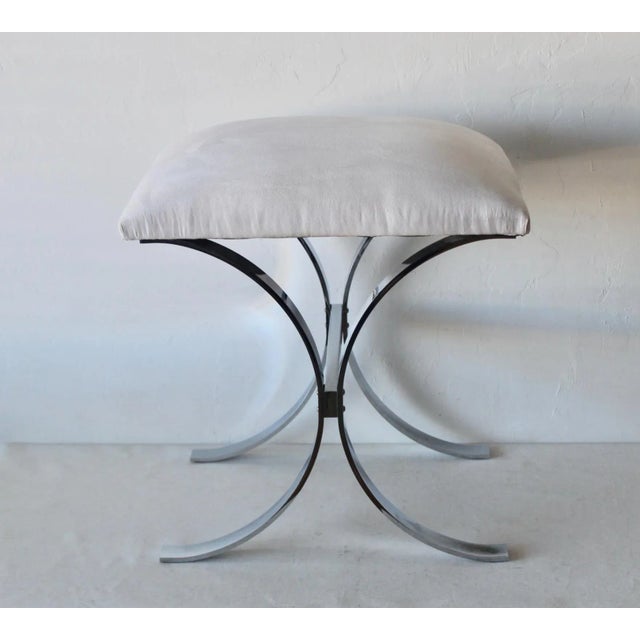 1970s Milo Baughman Style Double C-Base Ottoman Stool For Sale - Image 5 of 11