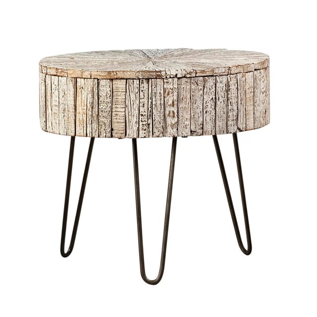 Salvaged Rustic White Wash Pinwheel Side Table For Sale - Image 4 of 10