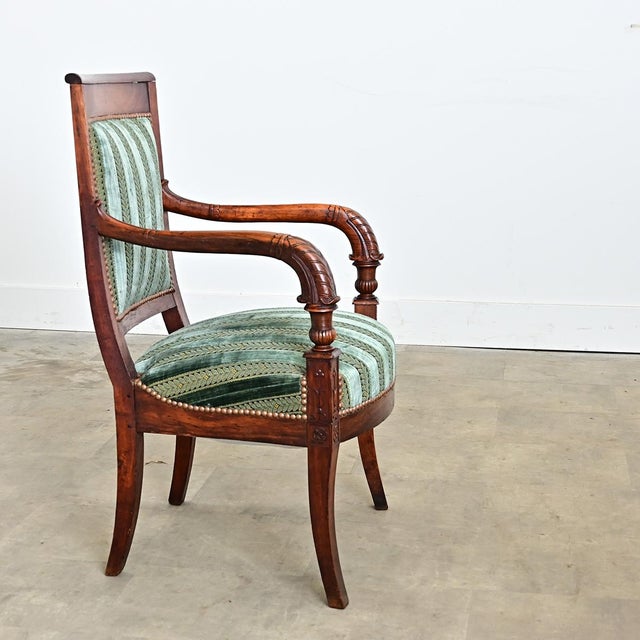 19th Century French Directoire Period Striped Velvet Fauteuil For Sale - Image 12 of 12