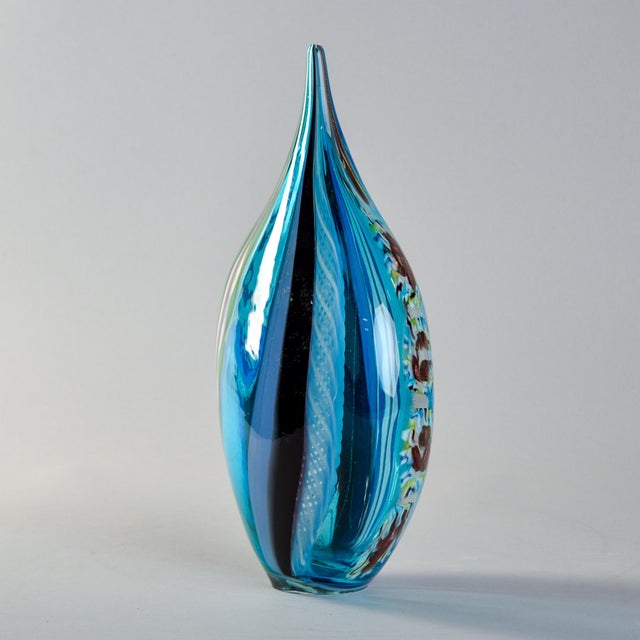 Cornflower Blue Shades of Blue With Gold Signed Fabiano Zanchi Murano Glass Sculpture For Sale - Image 8 of 9
