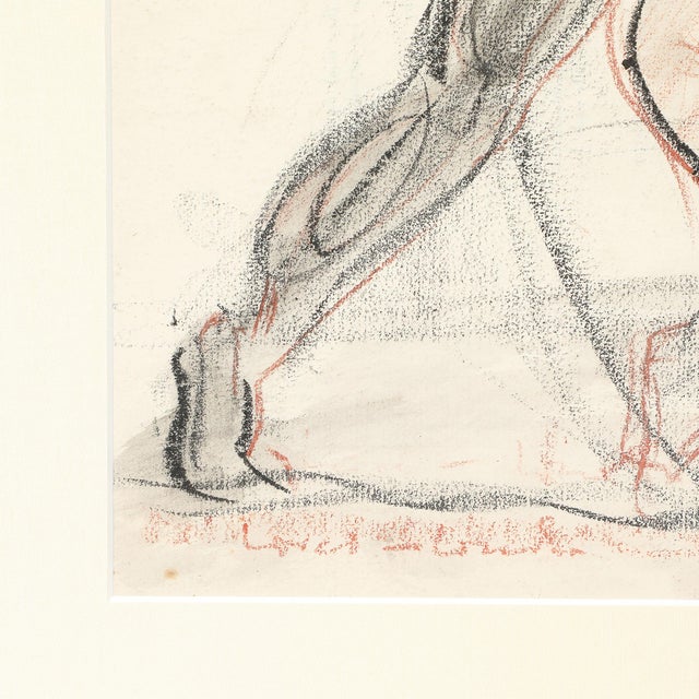 Paint Mid-Century "Boxers" Charcoal & Conte W/ Watercolor Signed Boris Lovet-Lorski For Sale - Image 7 of 10
