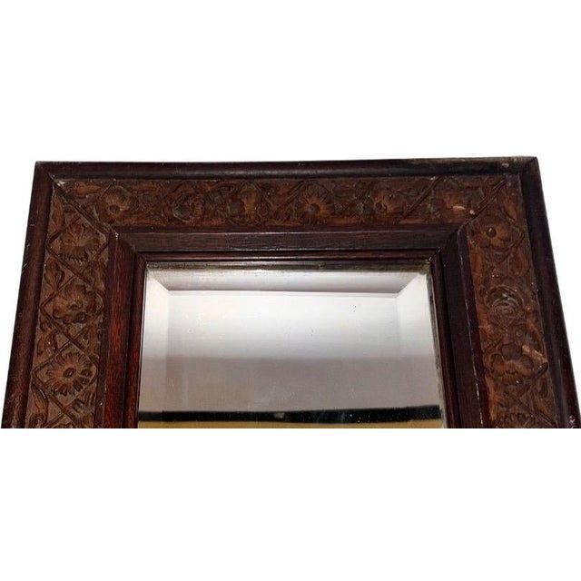 Antique Victorian Hand-Carved Oak Beveled Mirror - With Original Provenance For Sale In Portland, ME - Image 6 of 10