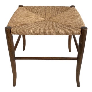 Danish Modern Walnut and Rush Seat Ottoman For Sale