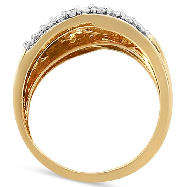 Intricately designed, this bold cocktail ring has a band woven together with sparkling 10k yellow gold to create an eye-...