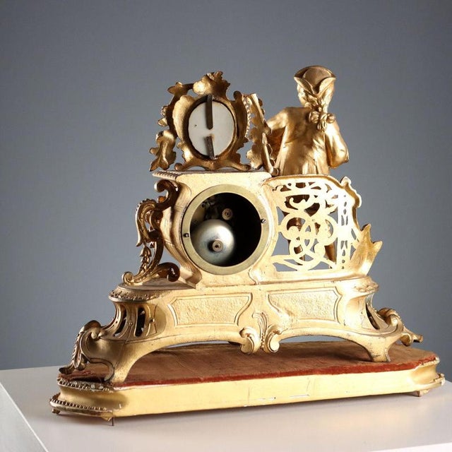 Antique Clock with Gilded Antimony Wooden Base, 1800s For Sale - Image 10 of 13