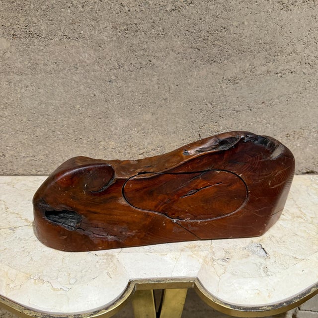 AMBIANIC presents 1970s Free Form Raw Edge Wood Jewelry Box Wood has a clear finish. Velvet interior sections. In the...