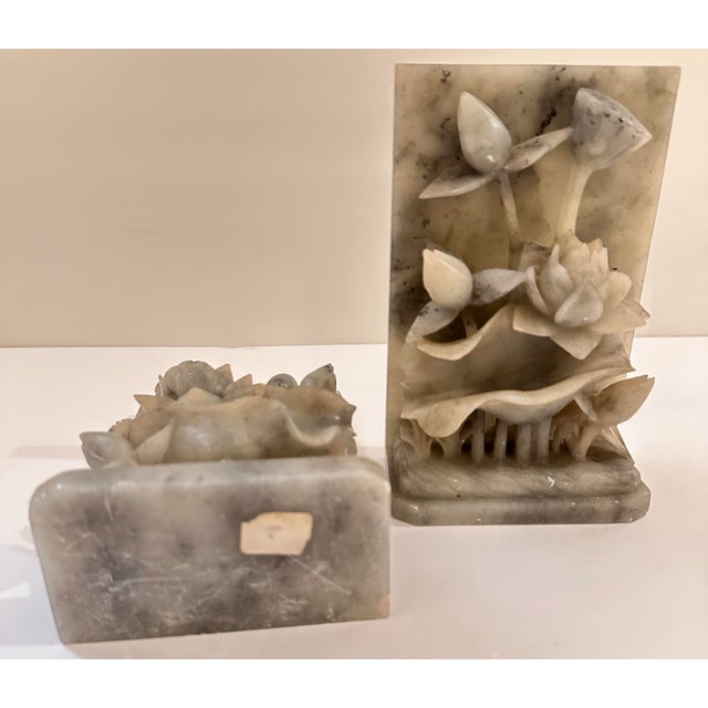 Stone Carved Stone Flower Bookends, Set of 2 For Sale - Image 7 of 7
