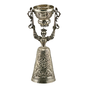 Outstanding Large Antique Germany 800 Coin Silver Jungfrauenbecher Wedding Ceremony Wager Cup - 11 Inches Tall