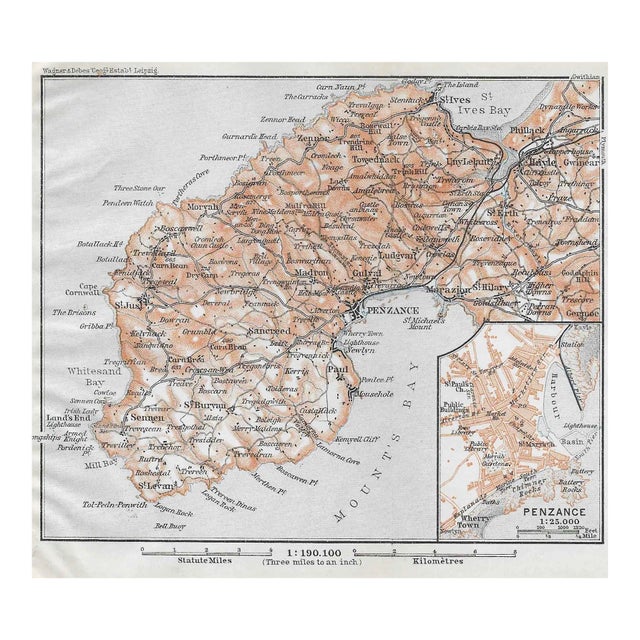 Antique Map of Penzance Cornwall England For Sale