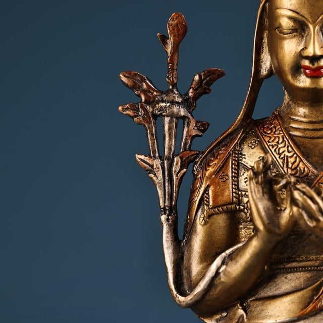 Metal Late 19th Century Gilt Bronze Tsongkhapa Statue, Tibetan Buddhist Figure, 800g For Sale - Image 7 of 9