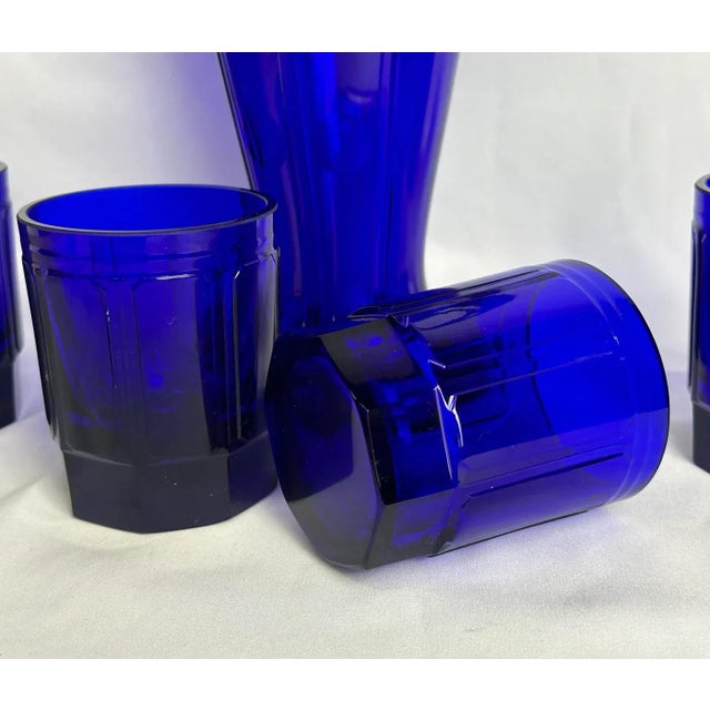 Glass Mid-Century Crystal Cobalt Glass Liqueur Set, Czech Republic, Set of 7 For Sale - Image 7 of 11