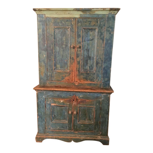 Mid 18th Century Antique Blue Step Back Cupboard Chairish