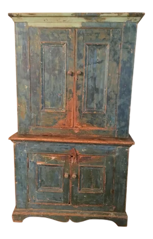 Mid 18th Century Antique Blue Step Back Cupboard