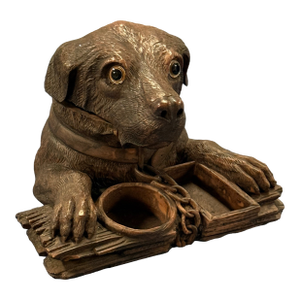 Circa 1860 Walnut Black Forest Dog Tobacco Box