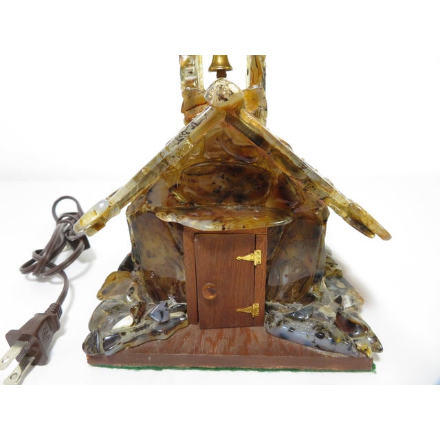 Handmade Sliced Agate ~ Stone Church Art Sculpture ~ Lamp & Music Box ~ Vintage Wedding Chapel Diorama For Sale - Image 4 of 18