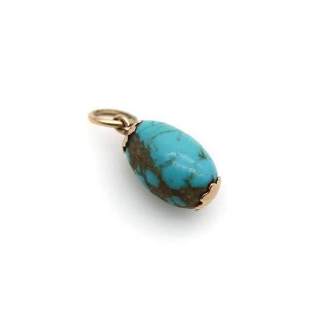 Late 19th Century 14k Gold Victorian Turquoise Bead With Matrix For Sale - Image 4 of 9