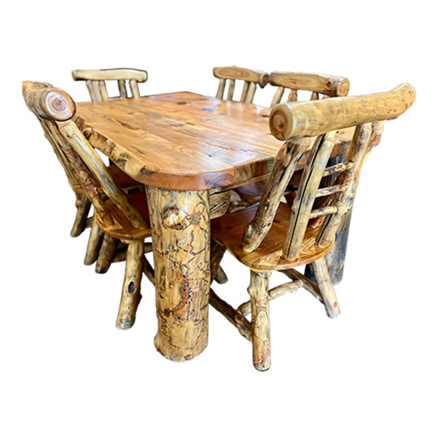 Custom Solid Aspen Wood Dining Room Table Set - 7 Pieces For Sale