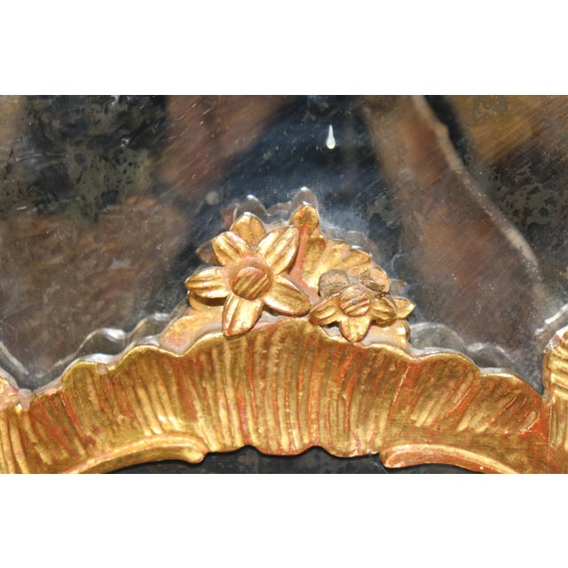 Pair of Rare Tall Italian Rococo Style Distressed Carved Gilt Gold Mirrors For Sale - Image 4 of 10