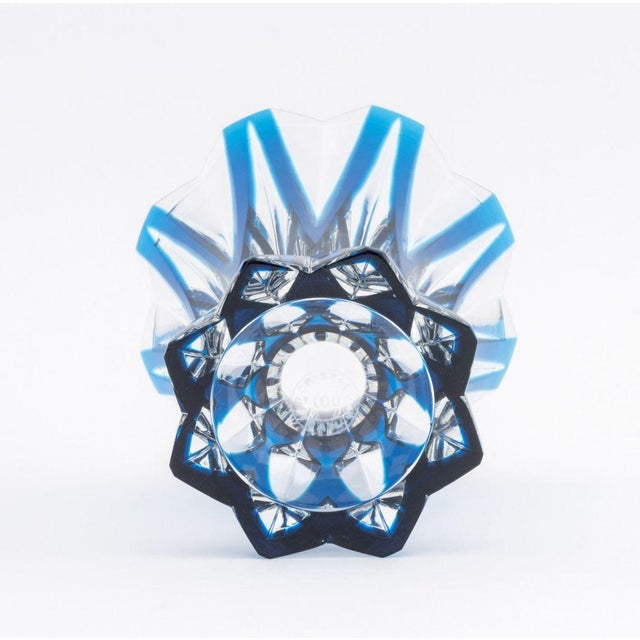 Glass St. Louis Blue Cut Crystal Vase For Sale - Image 7 of 8