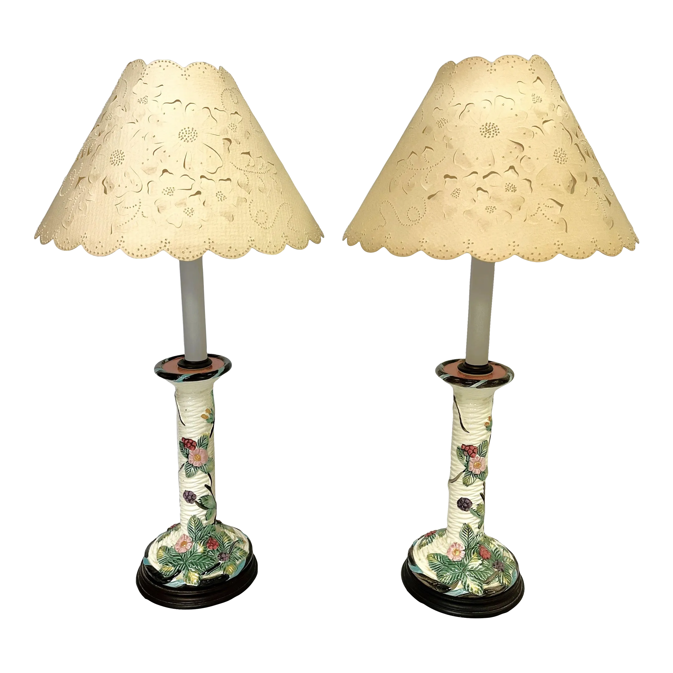 Vintage Italian Ceramic Majolica Candlestick Lamps With