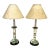 Vintage Italian Ceramic Majolica Candlestick Lamps With Pierced Paper Lampshades- Set of 2 For Sale