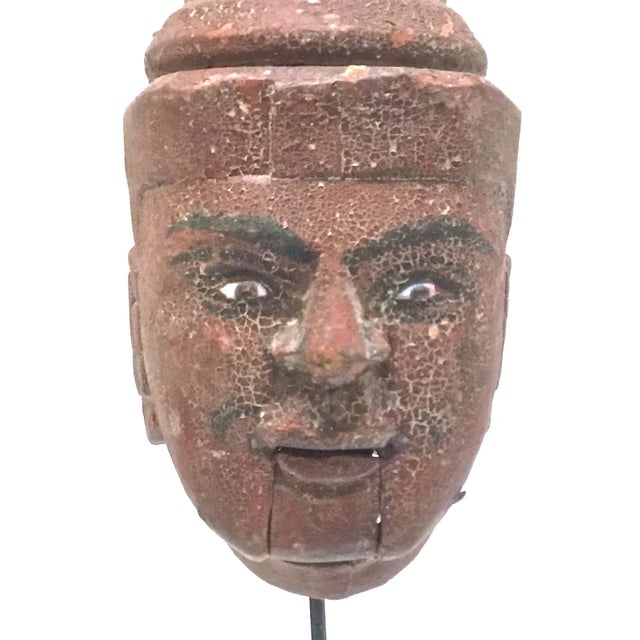 Antique Burmese Puppet Head Sculpture on Stand For Sale In Atlanta - Image 6 of 9