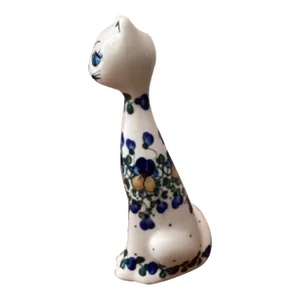 Early 21st Century Long Neck Hand Painted Floral Ceramic Cat Figurine Artist Signet