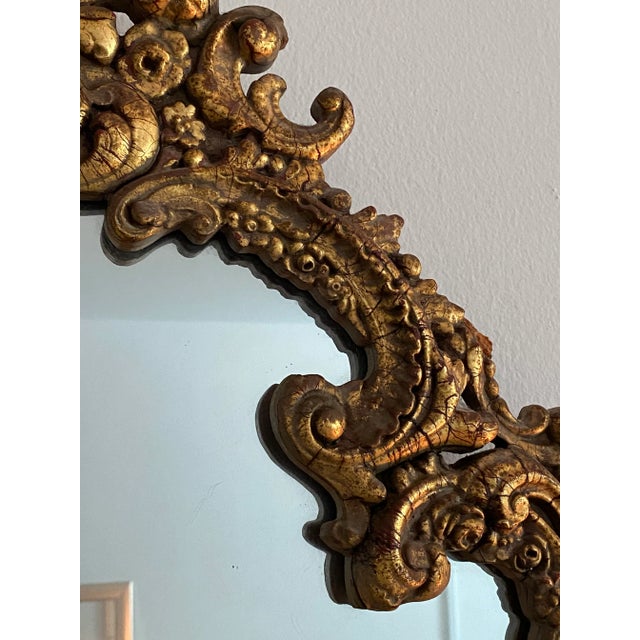 1920s 1920s Louis XV Original Patina Dark Gold French Rococo Boudoir Mirror, Paris For Sale - Image 5 of 13