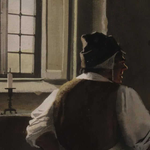 Italian Artist, Interior Scene with Characters, 1970, Mixed Media on Cardboard, Framed For Sale - Image 6 of 13