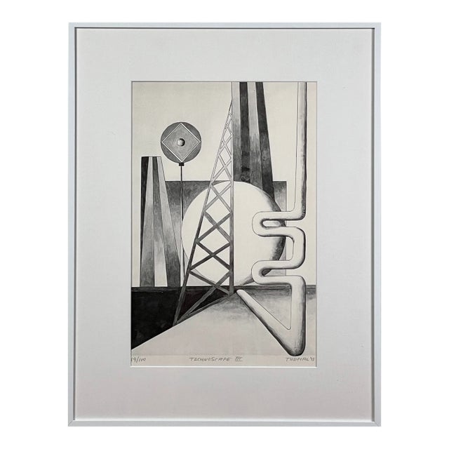 1975 Joachim Hans Themal (German, 1911-1982) “Technoscape 3” Lithograph, Framed (Signed, #19/100) For Sale