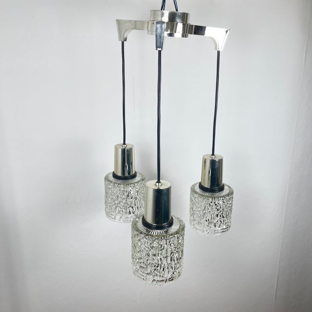 Black Three-Light Cascade Pendant Lamp in Glass, 1970 For Sale - Image 8 of 12