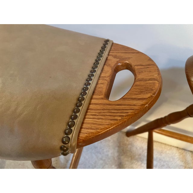 Vintage Swivel Wooden Saddle Stools 27” - A Pair For Sale In West Palm - Image 6 of 6