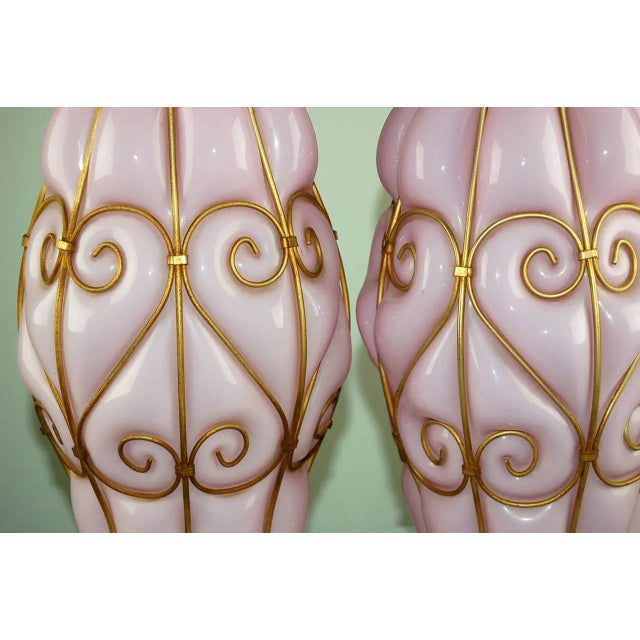 Marbro Murano Glass Caged Lamps Pink For Sale In Atlanta - Image 6 of 9