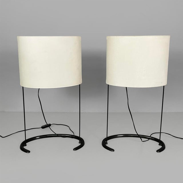 Italian modern table lamps Gala by Paolo Rizzato for Arteluce, 1970s Table lamps model Gala, featuring a minimalist black...