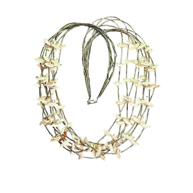 Mother of Pearl Sterling Silver Multi Strand Fetish Birds Necklace For Sale