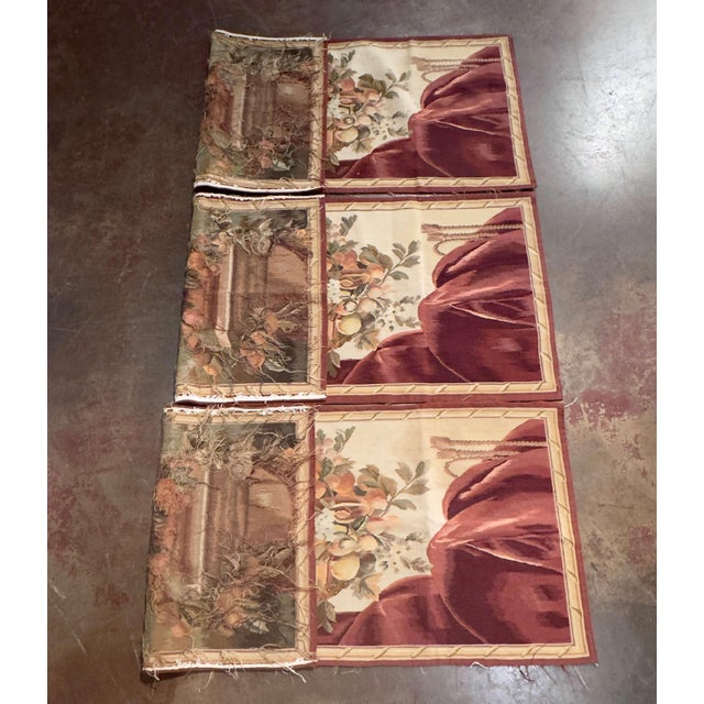 Red Early 20th Century French Attributed Aubusson Tapestry Wall Panels, Set of Three For Sale - Image 8 of 9
