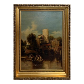 Antique 19th Century British Oil Painting by G. Wylle Rural Landscape Gilt Frame For Sale