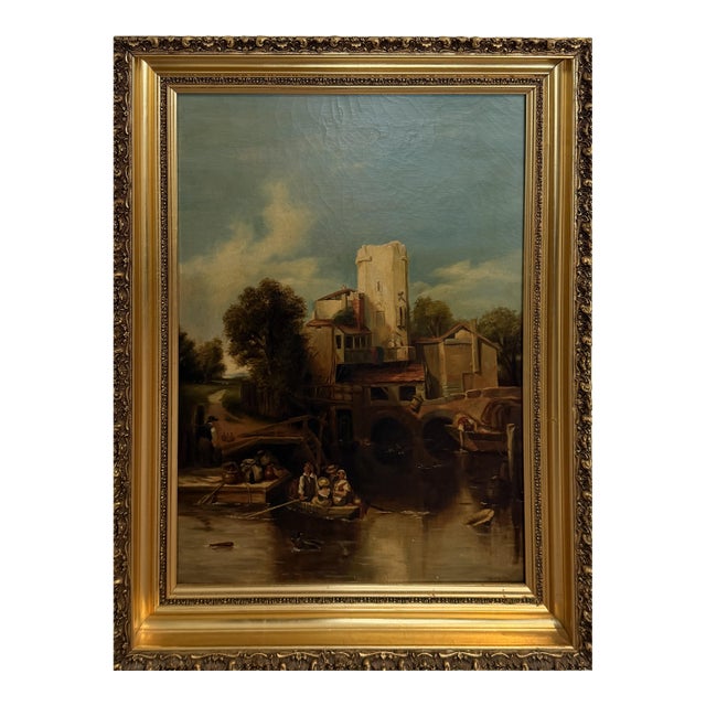 Antique 19th Century British Oil Painting by G. Wylle Rural Landscape Gilt Frame For Sale