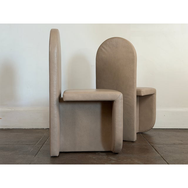 Almond Modern Leather Dining Chairs by Cuff Studio For Sale - Image 8 of 18