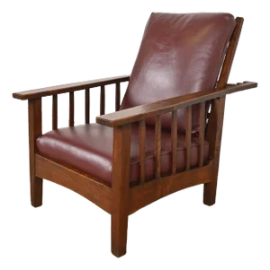 Stickley Brothers Style Antique Mission Oak Arts & Crafts Reclining Morris Lounge Chair, Circa 1900