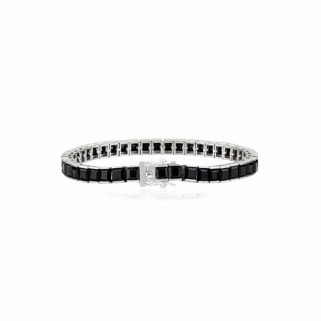 Square Cut Black Onyx 14.87 CTW Sterling Silver Tennis Bracelet 15.59g Gross Weight For Sale - Image 4 of 11